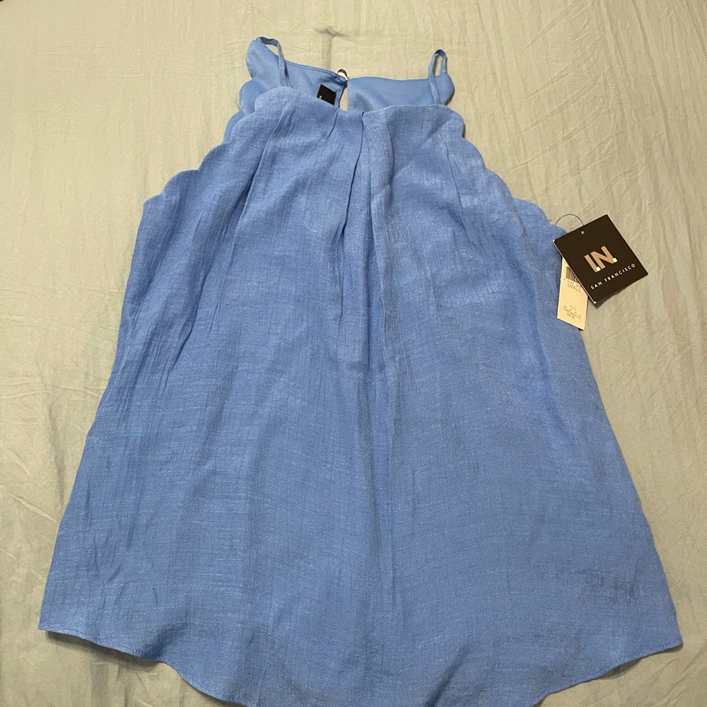 I.N. San Francisco Blue Scalloped Blouse